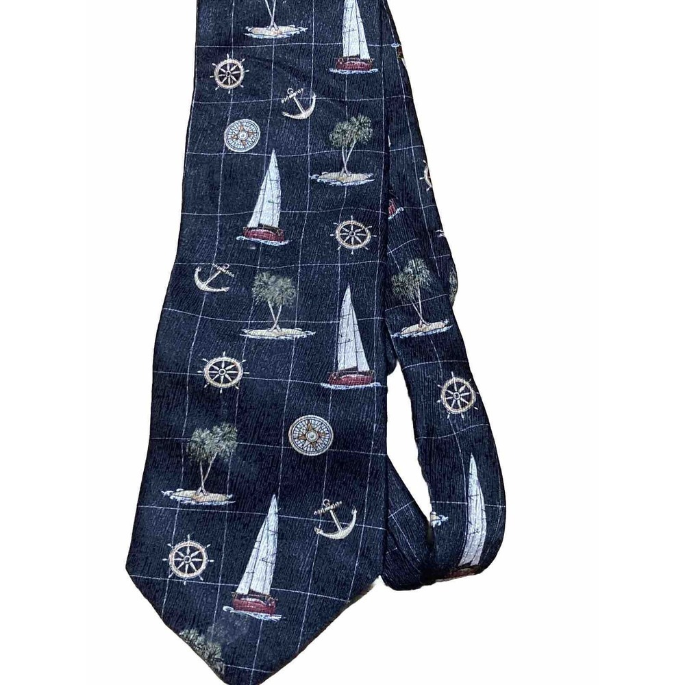 Tropicals By Tango Sail Boat Sailboat Silk Nautical Mens Neck Tie‎ Necktie Black